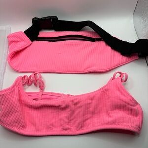 TRIANGL Swim hot pink ribbed bikini top Fanny pack set xs